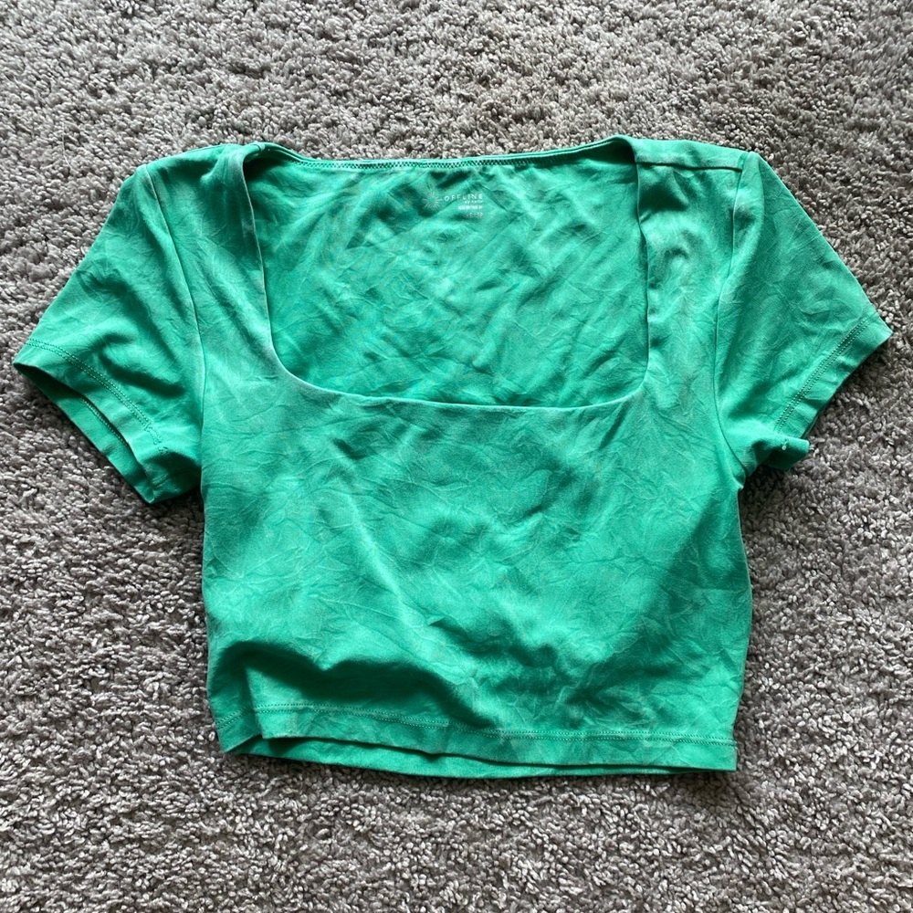Aerie Green Crop Top Fitted Crew Neck T-Shirt